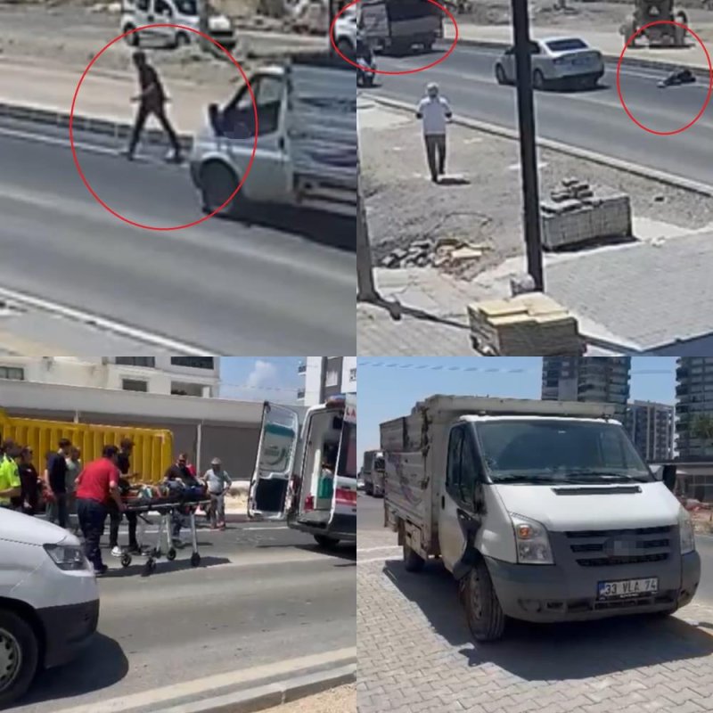 16 yaşındaki sürücünün kullandığı kamyonet yayaya çaptı: Kaza anı kamerada