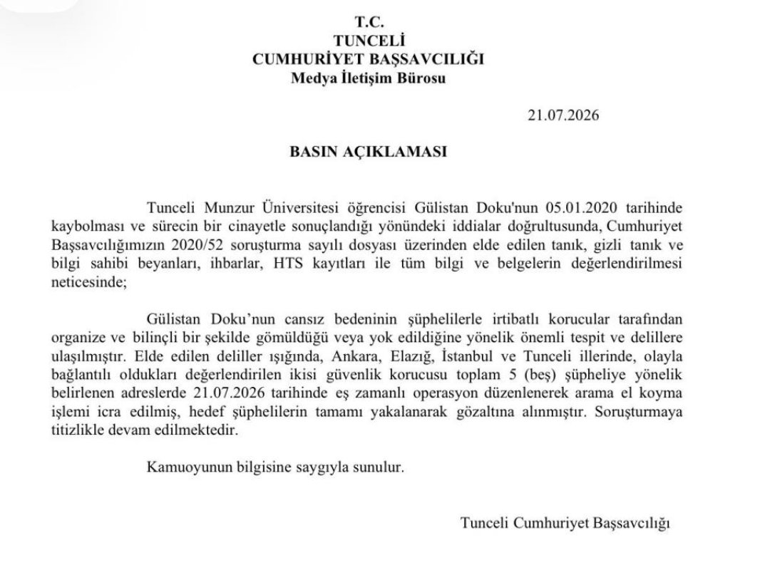 Tunceli Cumhuriyet Başsavcılığı: 