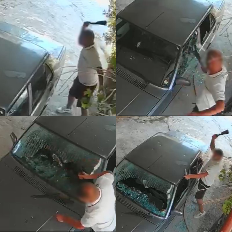 Kadına ait otomobile satır ve bıçakla zarar verdi: O anlar kamerada